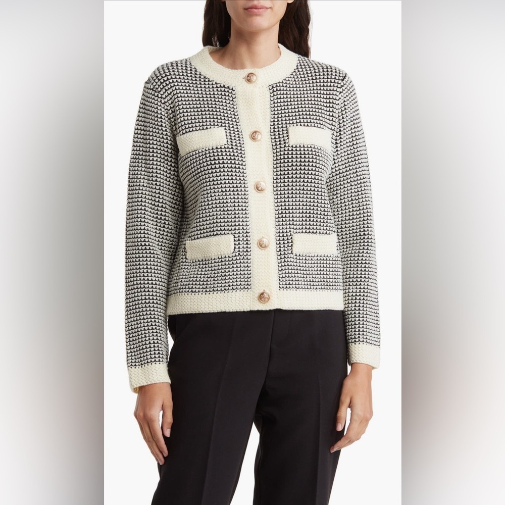 Renee C Crochet Sweater Crop Small. Tweed. Chanel like. NWT